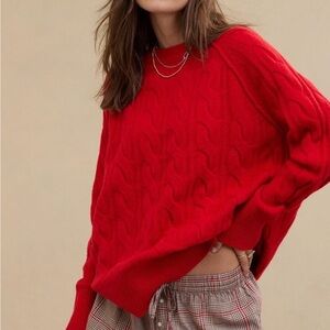 Aerie Vibrant Red Cable Knit Sweater